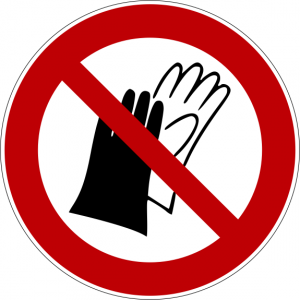 Verbotszeichen P028 Benutzen von Handschuhen verboten selbstklebend