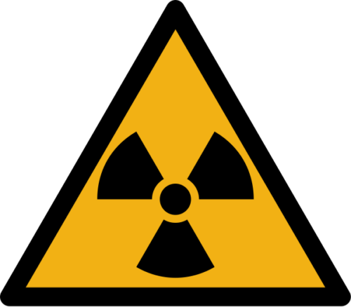 Warnzeichen W003 "Warnung vor radioaktiven Stoffen / ionisierender Strahlung“ selbstklebend